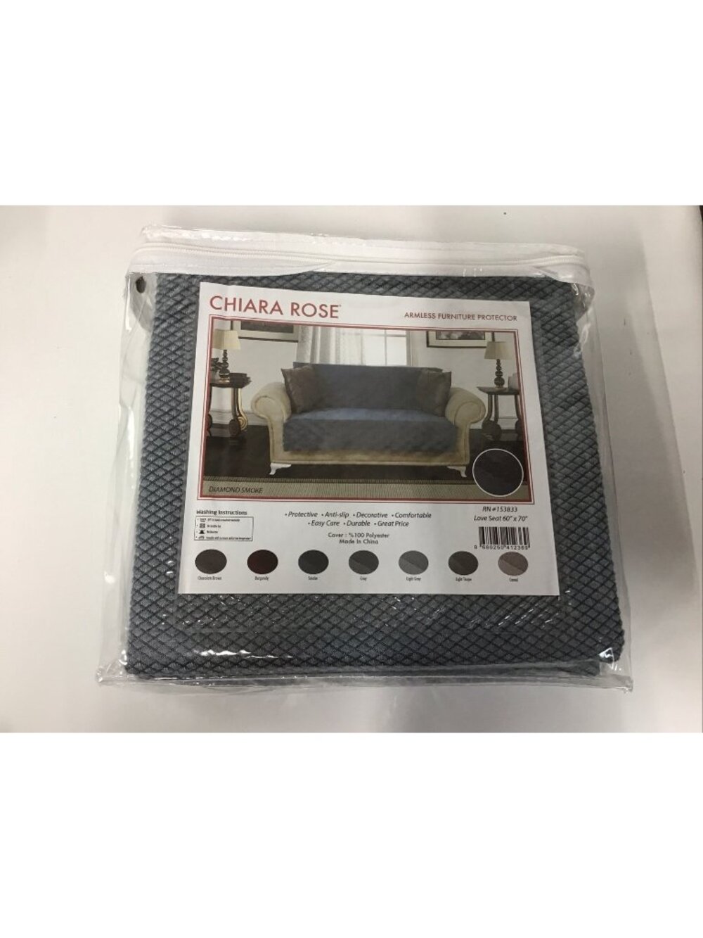 Chiara Rose Armless Furniture Protector Diamond Smoke 60 X 70 NEW